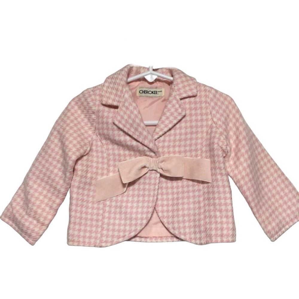 Checkered blazer pink white 18 mo Cherokee EUC Lined velvet bow CHEROKEE